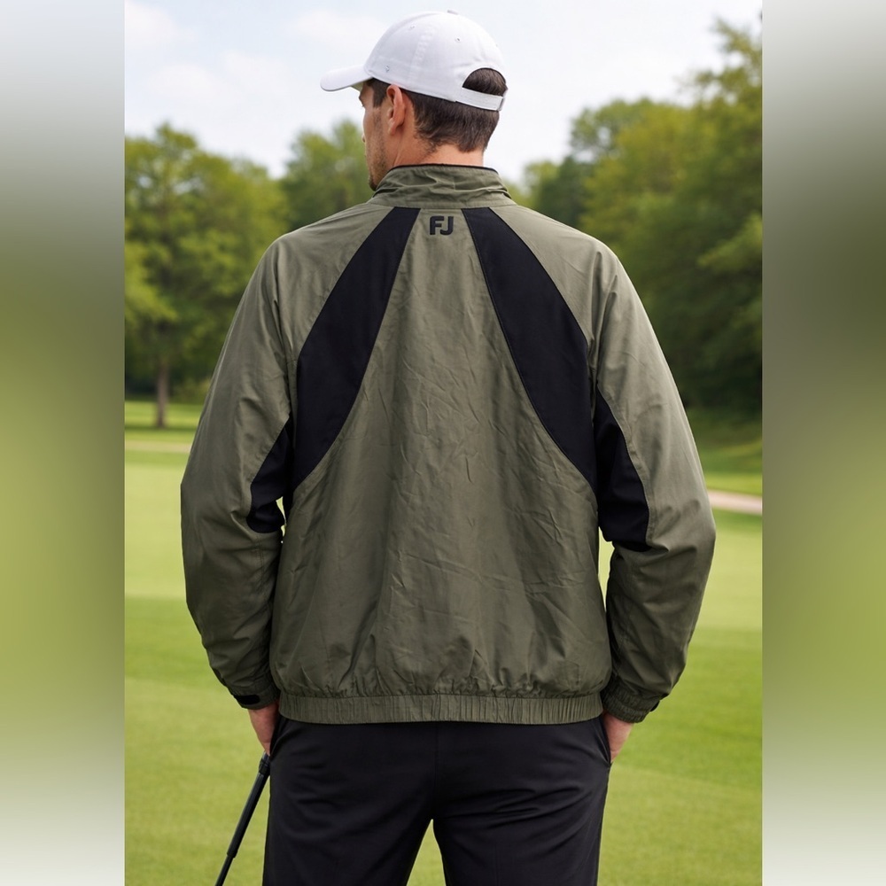 FootJoy Dryjoys Men's Green Long Sleeve 1/2 Zip Windbreaker Rain Jacket golf
